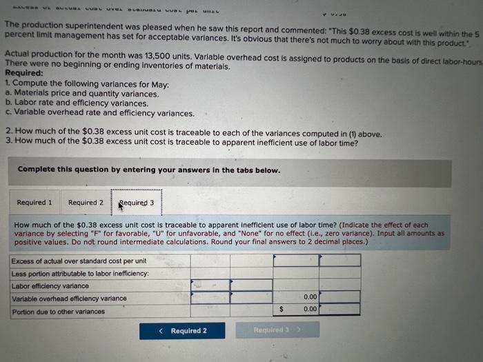 along with actual cost data for May. Standard Cost Actual Coat per