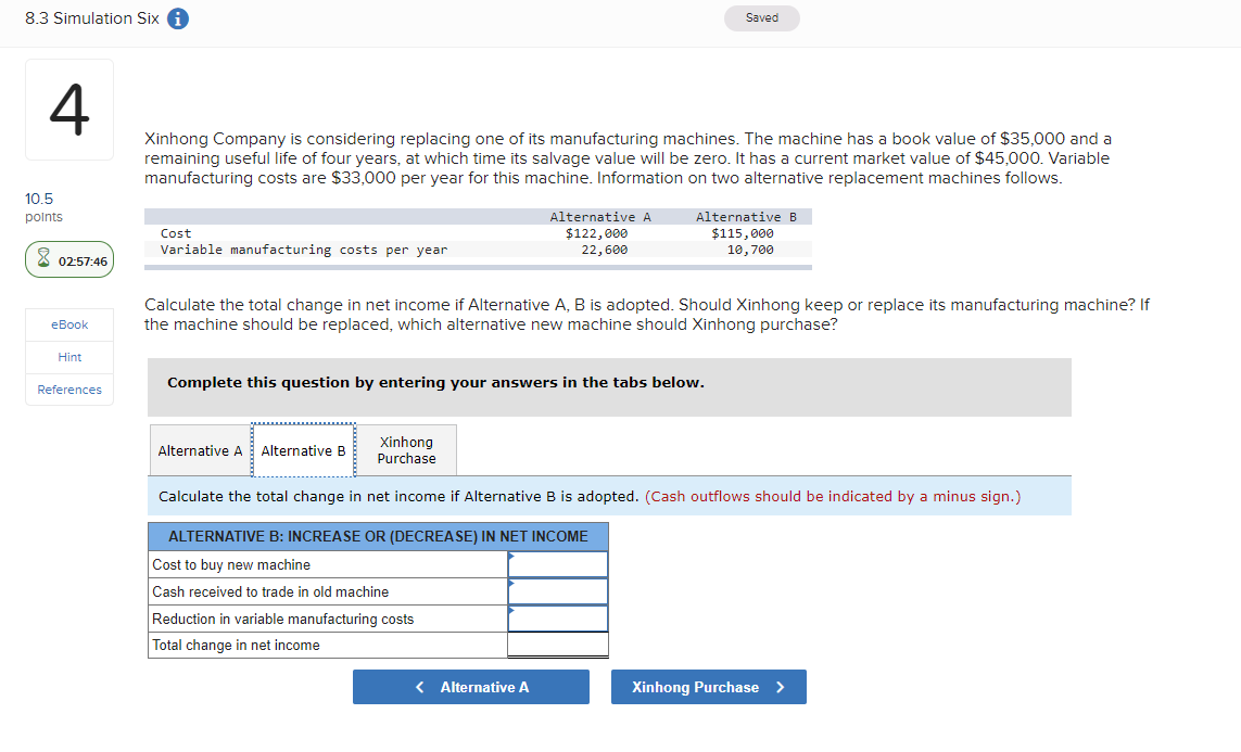 of the question. Xinhong Company is considering replacing one of its manufacturing