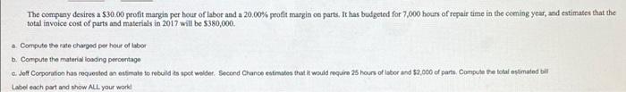 rebuilds spot welders for manufacturers. The following budgeted cost data for 2017