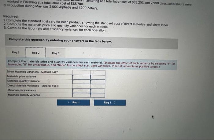 through two operations, Sintering and Finishing. Each of the products uses two
