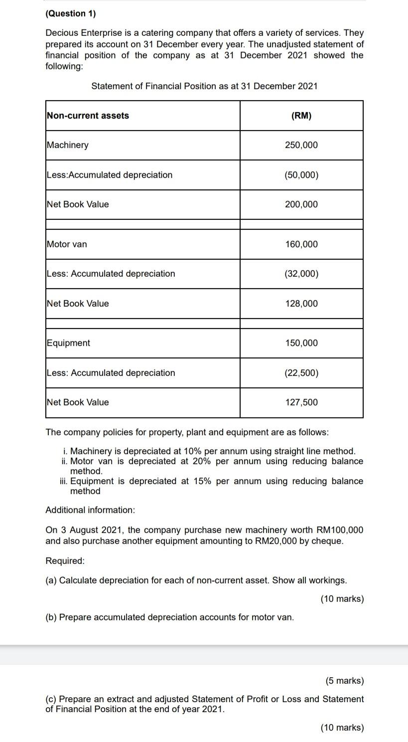  Need answer, Help ASAP please (Question 1) Decious Enterprise is a