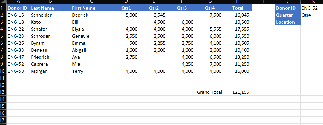 name in cell A7. Copy the function to the range B8:B34. The