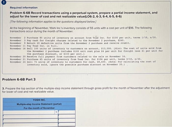 help me pls Required information Problem 6-6B Record transactions using a perpetual
