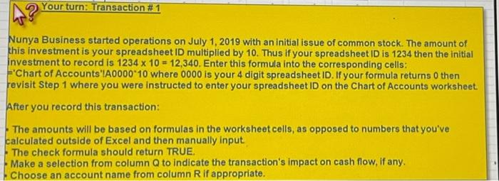  student excel horizontal financial statement: 3826 Your turn: Transaction #1 Nunya