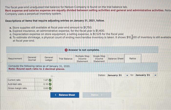 and general and administrative activities. Nelson Company uses a perpetual inventory system.