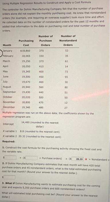 Will leave a good review Using Multiple Regression Results to Construct and
