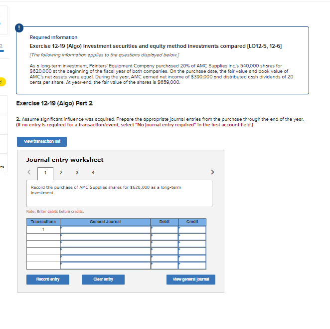 Q#8. Please complete 1,2,3 & 4 Required Information Exercise 12-19 (Algo) Investment