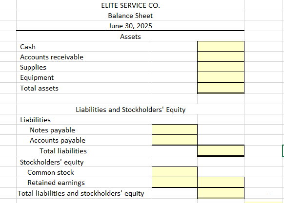 USING THE FOLLOWING INFORMATION AND GIVEN EXCEL SHEET CREAT A BALANCE SHEET.