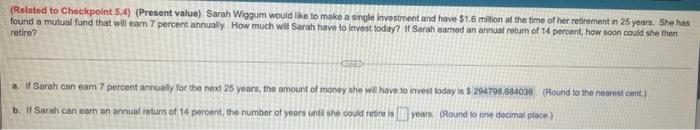 please answer part B (Related to Checkpoint 5.4) (Present value) Sarah Wiggum