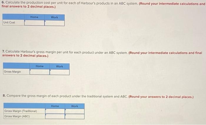 unit Expected production per month Home Work $ 39 $ 65 15
