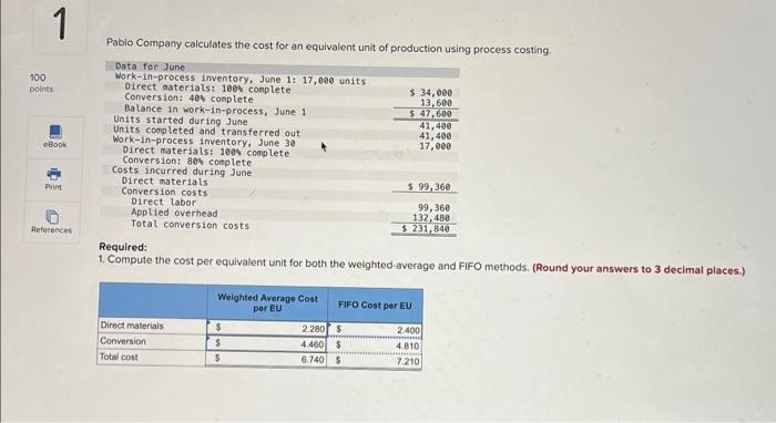Weighted Average cost per EU is wrong Please show work on how