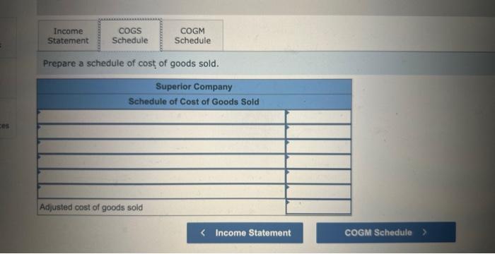 Goods Sold; Income Statement [LO3-3] Superior Company provided the following data for