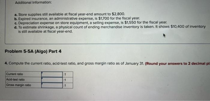ratio NELSON COMPANY Unadjusted Trial Balance January 31 Cash Merchandise inventory Store