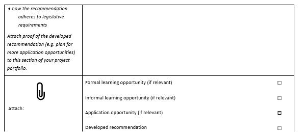 legislative requirements Attach proof of the developed recommendation (e.g. plan for more