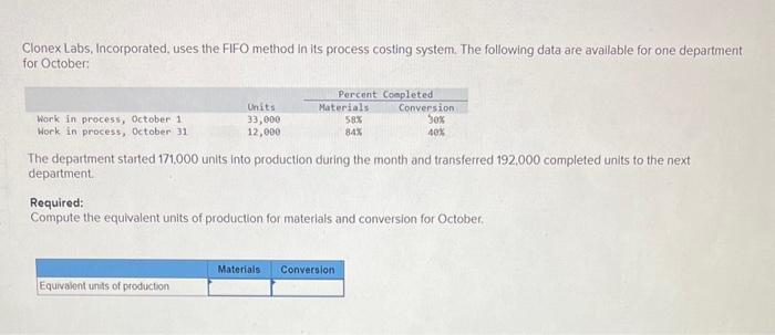i need to solve this problem (7) Clonex Labs, Incorporated, uses the