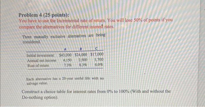 NO EXCEL can be you. thank you Problem 4 (25 points): You