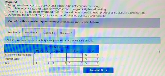 activity cost pools-Machining, Setting Up, and other. The company's overhead costs, which