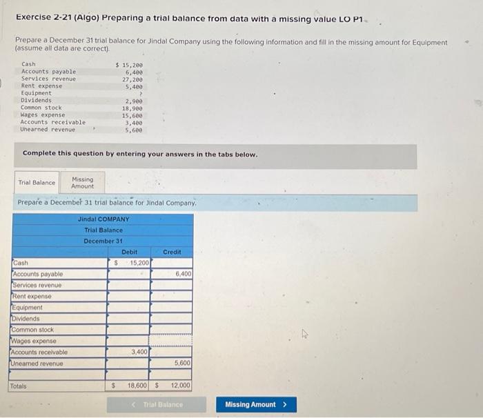 help me fill this out Exercise 2-21 (Algo) Preparing a trial balance