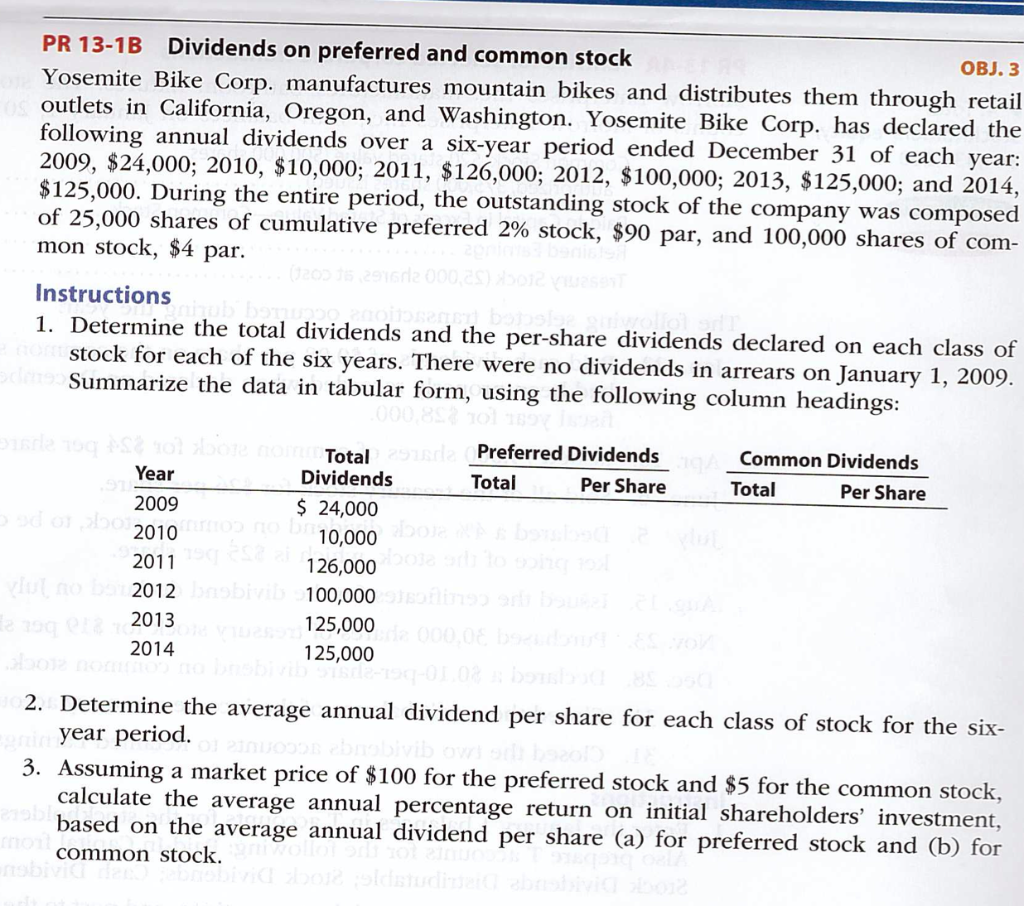 13-1 PR 13-1B Dividends on preferred and common stock OBJ. 3 Yosemite