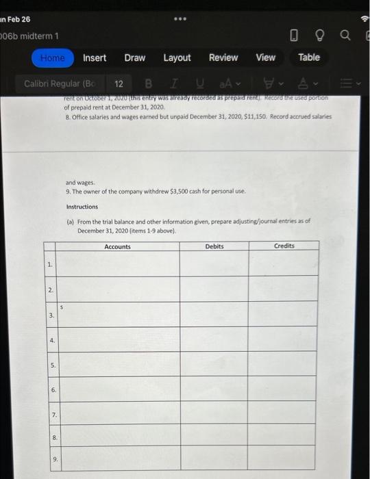 Perez, a consulting engineer. Note: none of the below adjustments/transactions have been