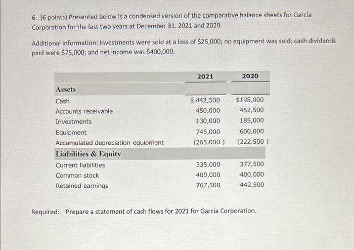  6. ( 6 points) Presented below is a condensed version of