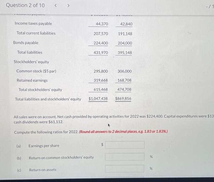 Total current liabilities Bonds payable 224,400204,000 Tatalliabilitions All sales were on account.
