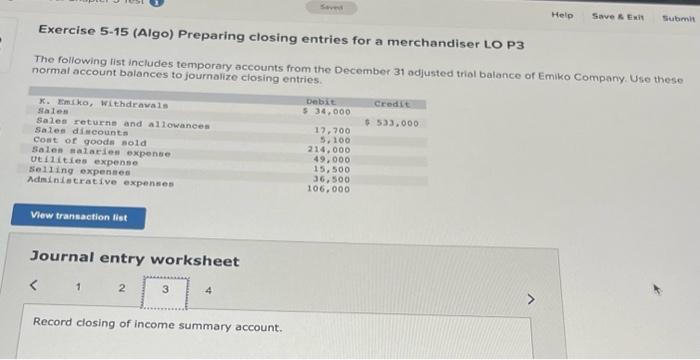 these normal account balances to journalize closing entries. Journal entry worksheet Record