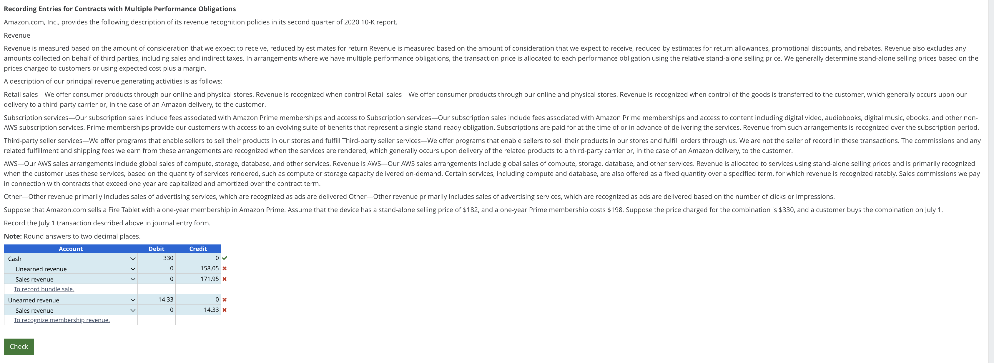  Recording Entries for Contracts with Multiple Performance Obligations Amazon.com, Inc., provides