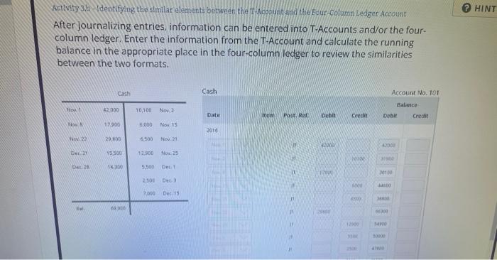 and cilculate the running balance in the appropriate place in the four-column