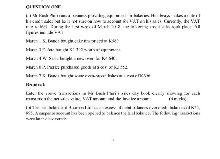  answer from part (b) (a) Mr Bush Phiri runs a business