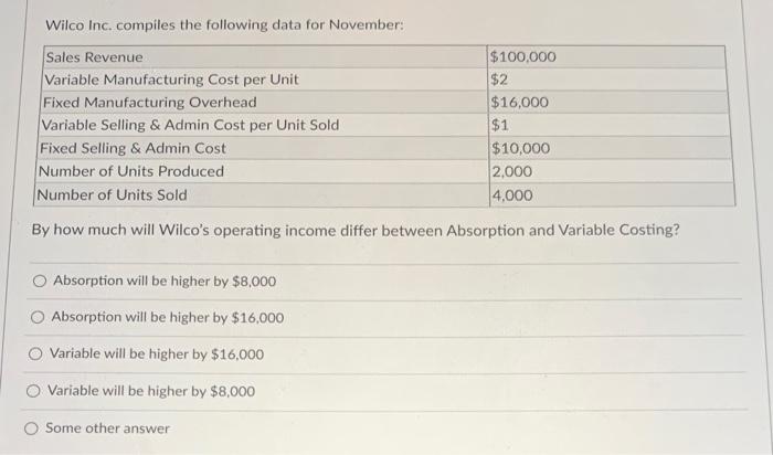  Please answer ASAP and i will leave thumbs up! Wilco Inc.