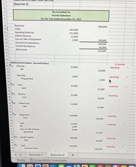 Case 2 Class Problems Statement of Cash Flow Exercise for Class. Solutions
