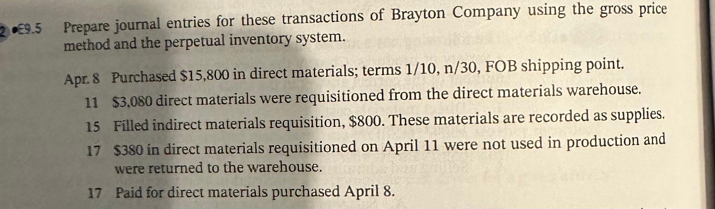 Introduction to Accounting An Integrated Approach Eighth Edition Chapter 9 E9.5 9.5