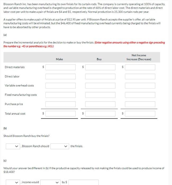 Prepare the incremental analysis for the decision to make or buy the
