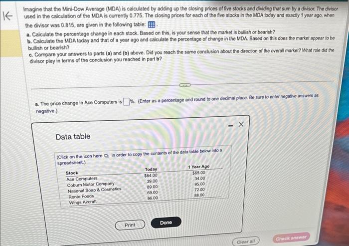 please do part a and b imagine that the Mini-Dow Average (MDA)