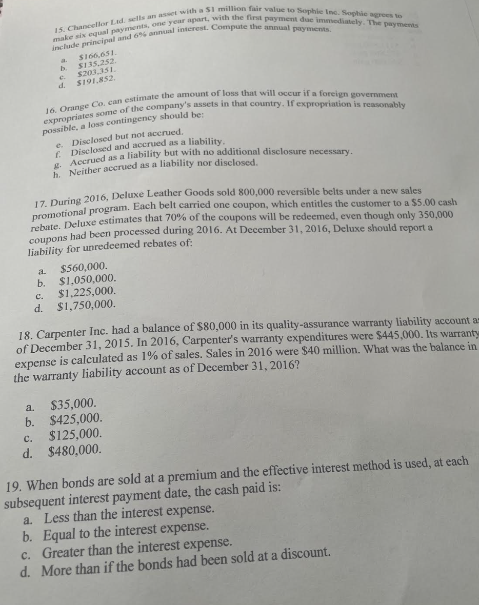  make six equal payments, one year apart, with the first payment