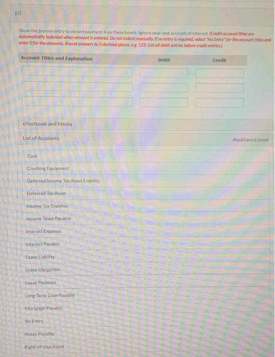 interest semi annually, (a) Complete the first four payments of the bond