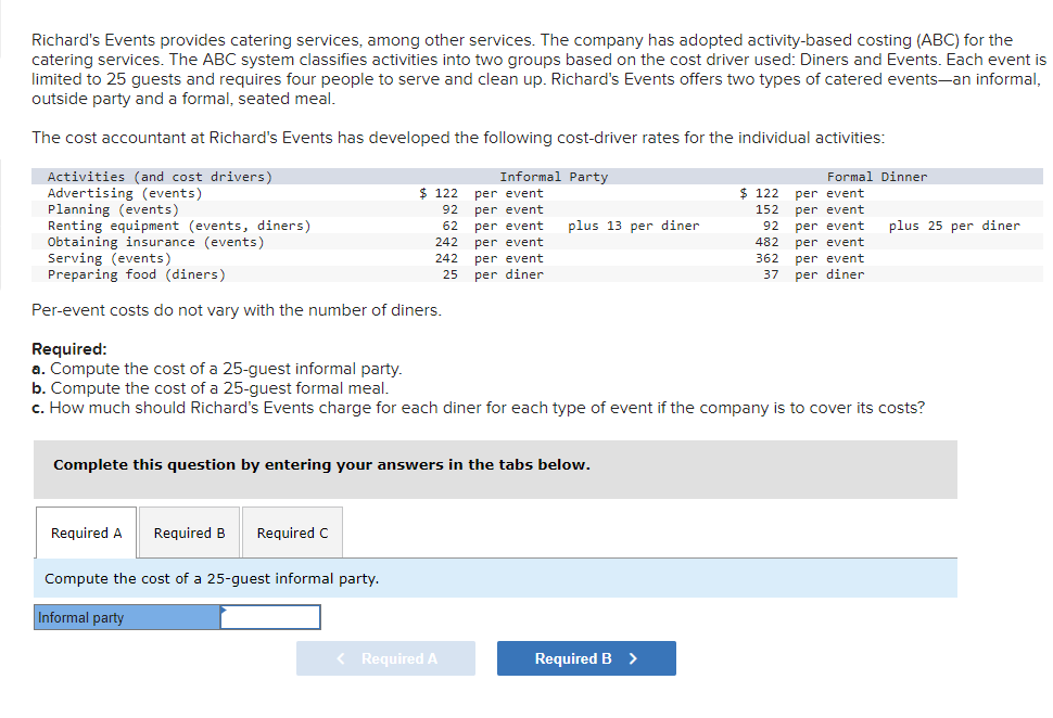 Please answer for A, B & C. Richard's Events provides catering services,