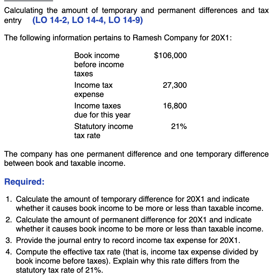 a Calculating the amount of temporary and permanent differences and tax entry