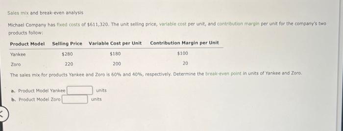 Sales Mix and Break even analysis & Operating Leverage Sales mix and