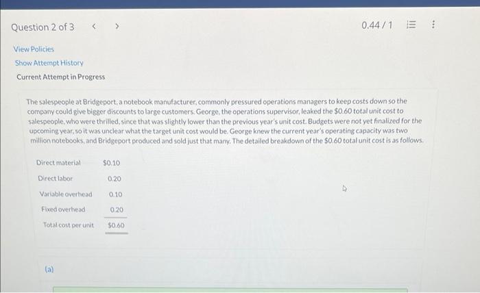 need help ASAP with part B I got the ( total cost