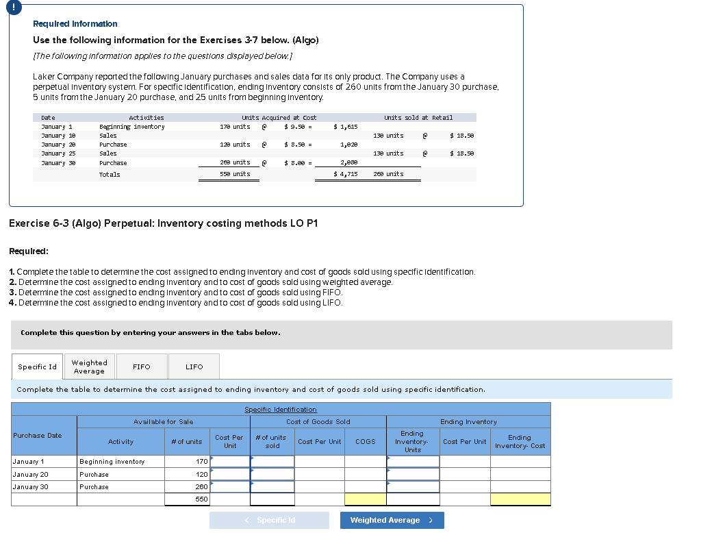 soon :( Laker Company reported the following January purchases and sales data