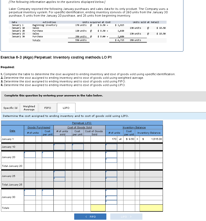 specific Identification, ending Inventory consists of 260 units from the January 30
