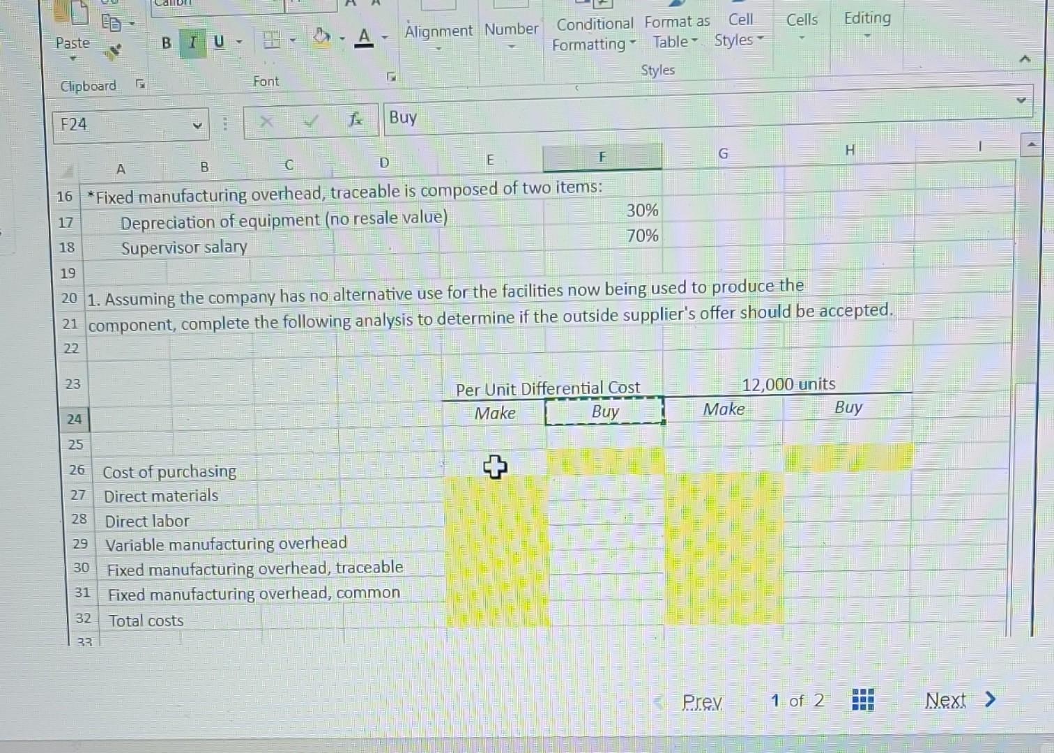analysis 1. Assuming the company has no alternative use for the facilities