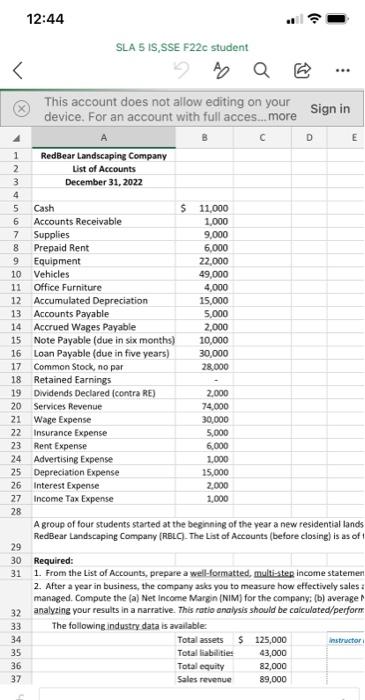 answer all please in excel This account does not allow editing on