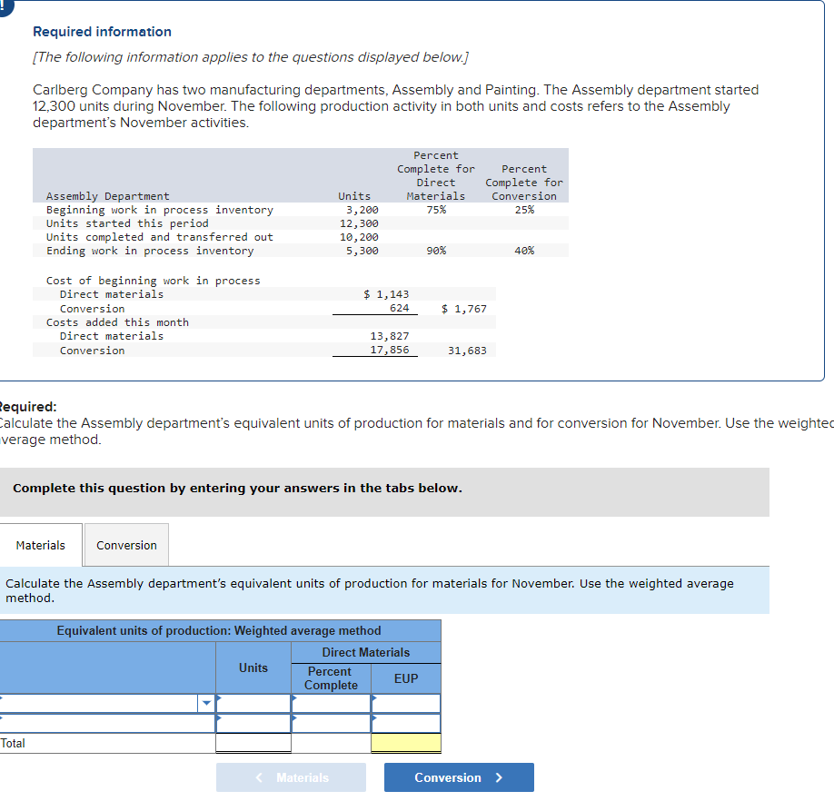 Please help me on the materials and conversion thank you! Required information