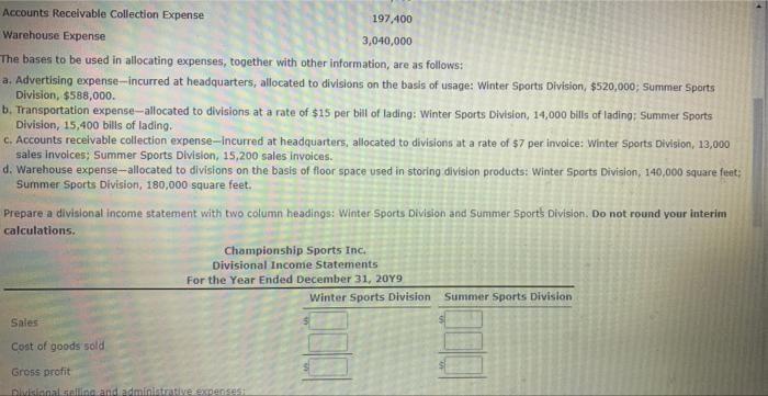 prepare a Divisional income statement 2.) Provide Supporting schedules for determining department