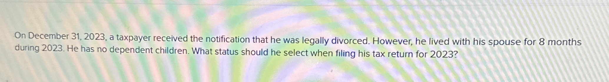  On December 31,2023, a taxpayer received the notification that he was