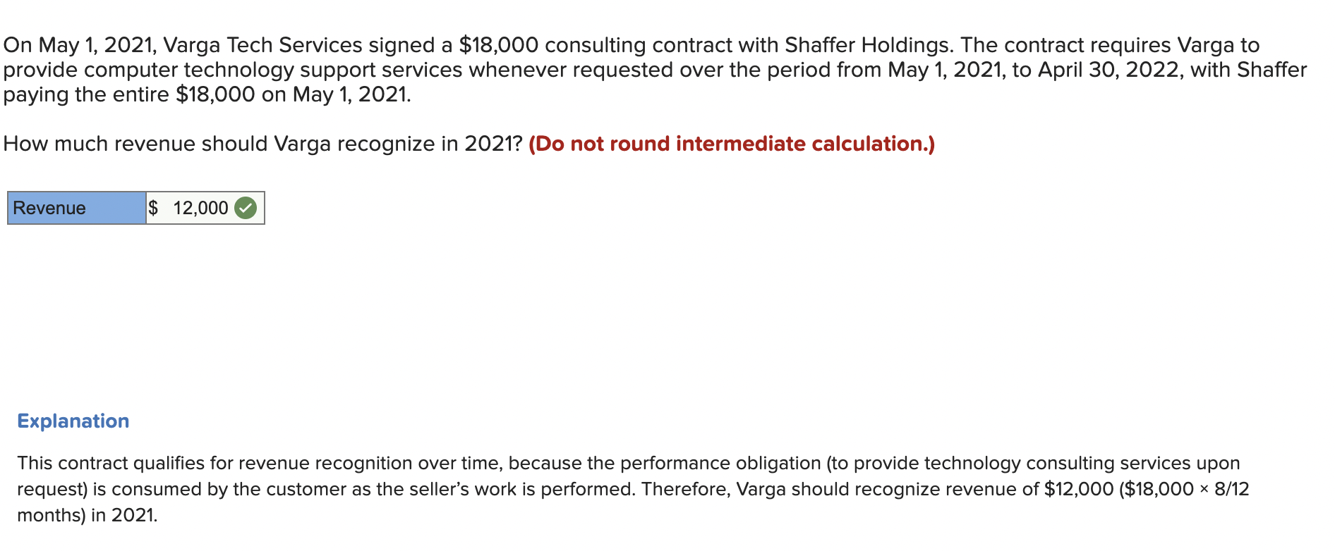 please explain why we multiply by 8/12 On May 1, 2021, Varga