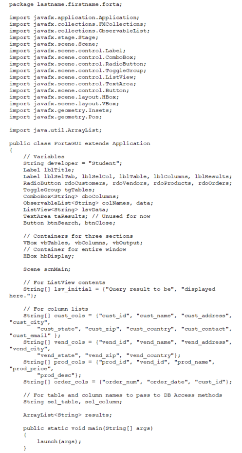 Forta database (create . sql and populate. sql), and the JDBC connector